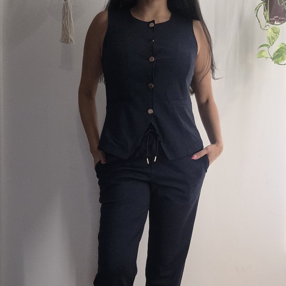 Navy Women's Vest and Pants Set